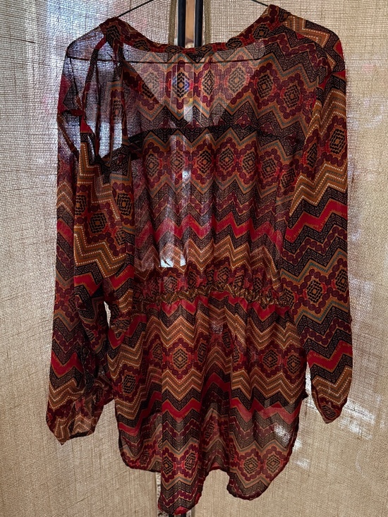 indulge Tops - Indulge Southwestern Semi Sheer Orange Brown Geometric Print Top Size 2X